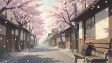 A 90s anime style cherry blossom street scene — AI-generated example render