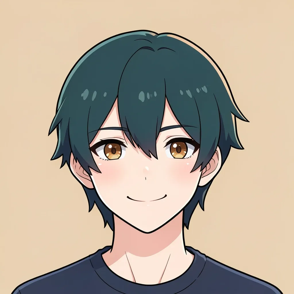 A soft cel-shaded anime avatar portrait on warm beige