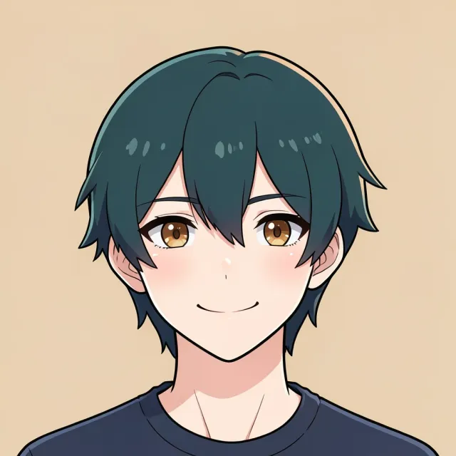 A soft cel-shaded anime avatar portrait on warm beige