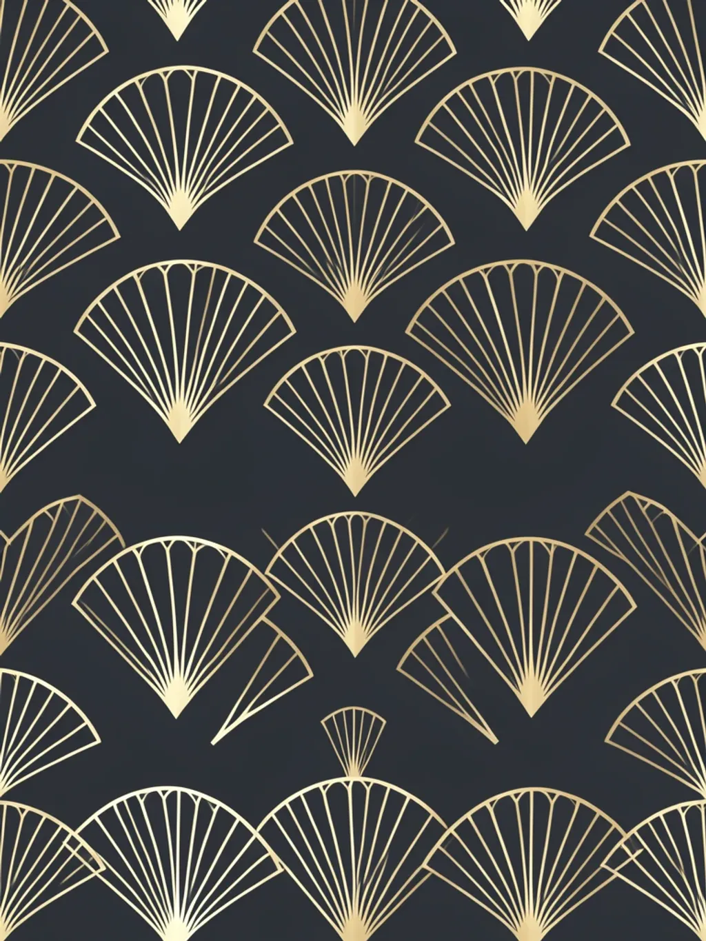 An art deco fan pattern in champagne gold on charcoal