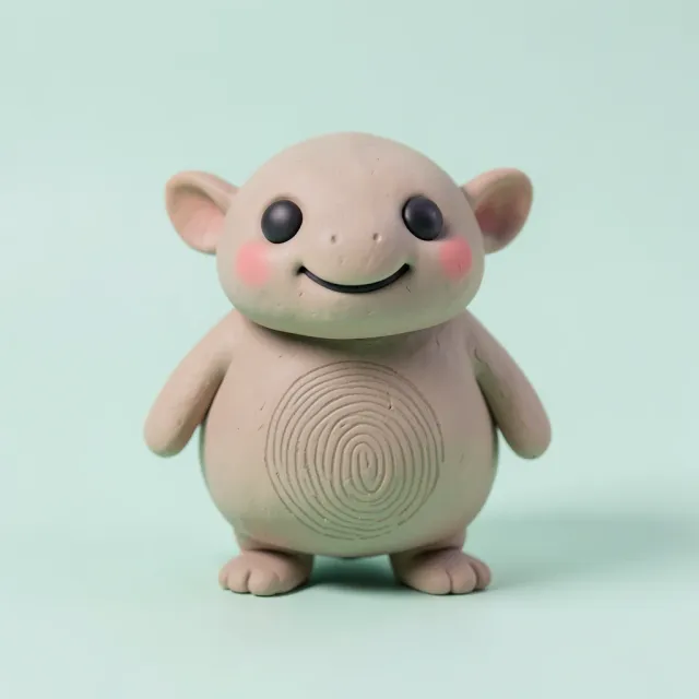 A cute clay-style 3D mascot character in soft studio light