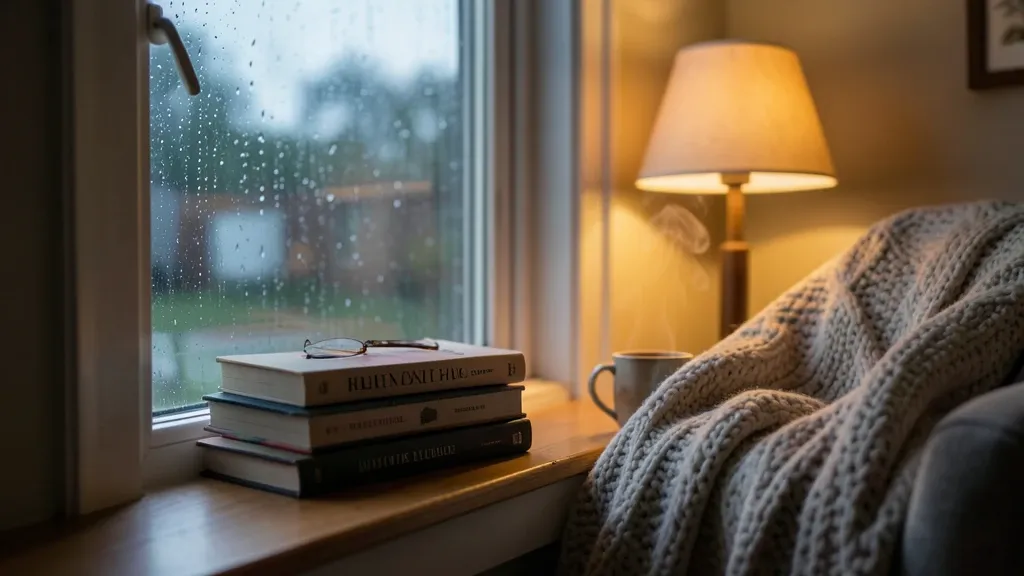 A cozy rainy-day reading nook interior — AI-generated example render