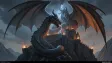 A colossal dragon coiled around a storm-lit mountain keep