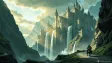 A fantasy castle in a mountainside at dawn — AI-generated example render