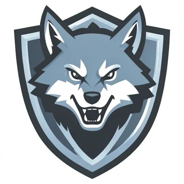 A bold wolf head esports mascot crest logo — AI-generated example render