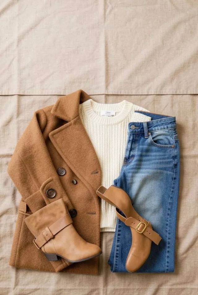An autumn capsule-wardrobe flatlay Pinterest pin in neutrals