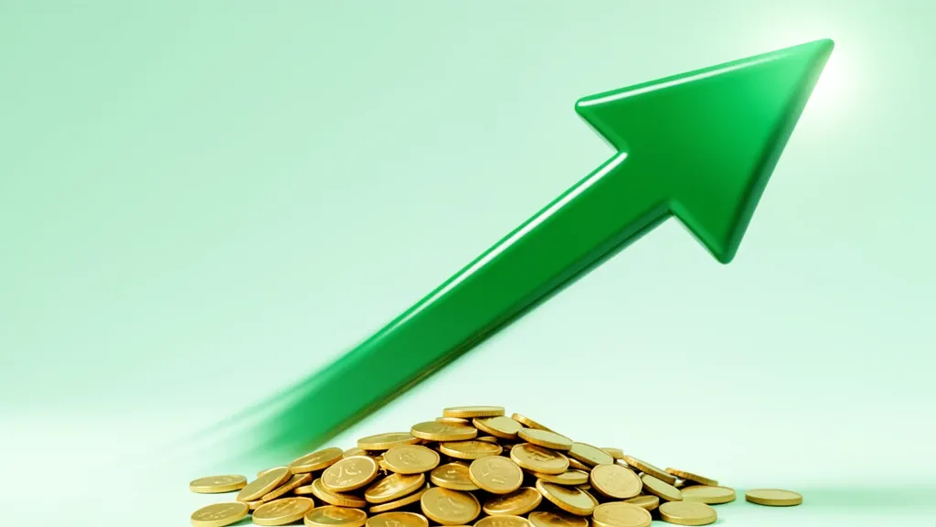 A 3D arrow over gold coins finance YouTube thumbnail