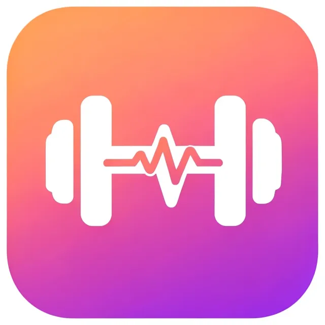 A dumbbell and heartbeat fitness app icon on coral-violet