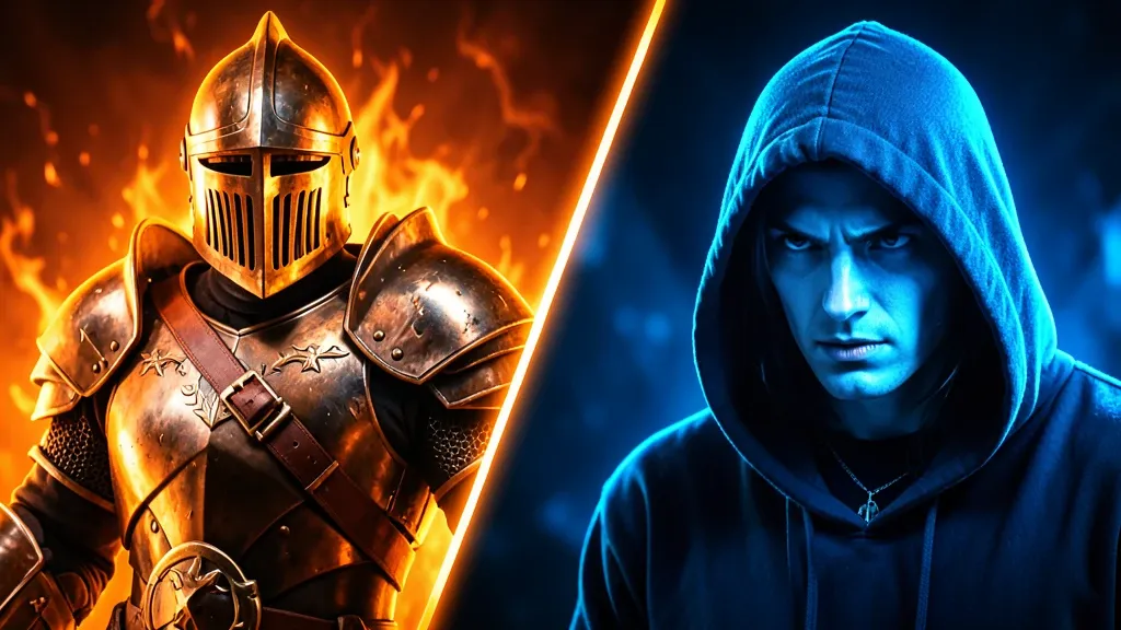 A split orange and blue versus gaming YouTube thumbnail