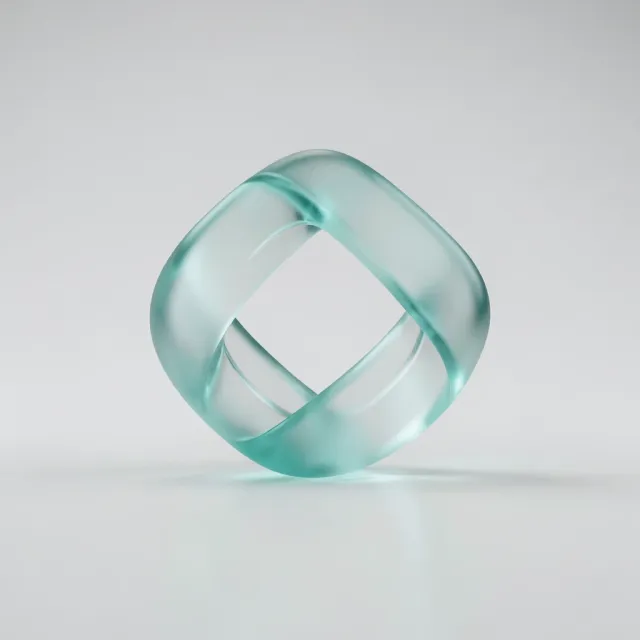 A frosted glass 3D logo knot in translucent teal — AI-generated example render