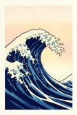A ukiyo-e woodblock print of an ocean wave at dawn