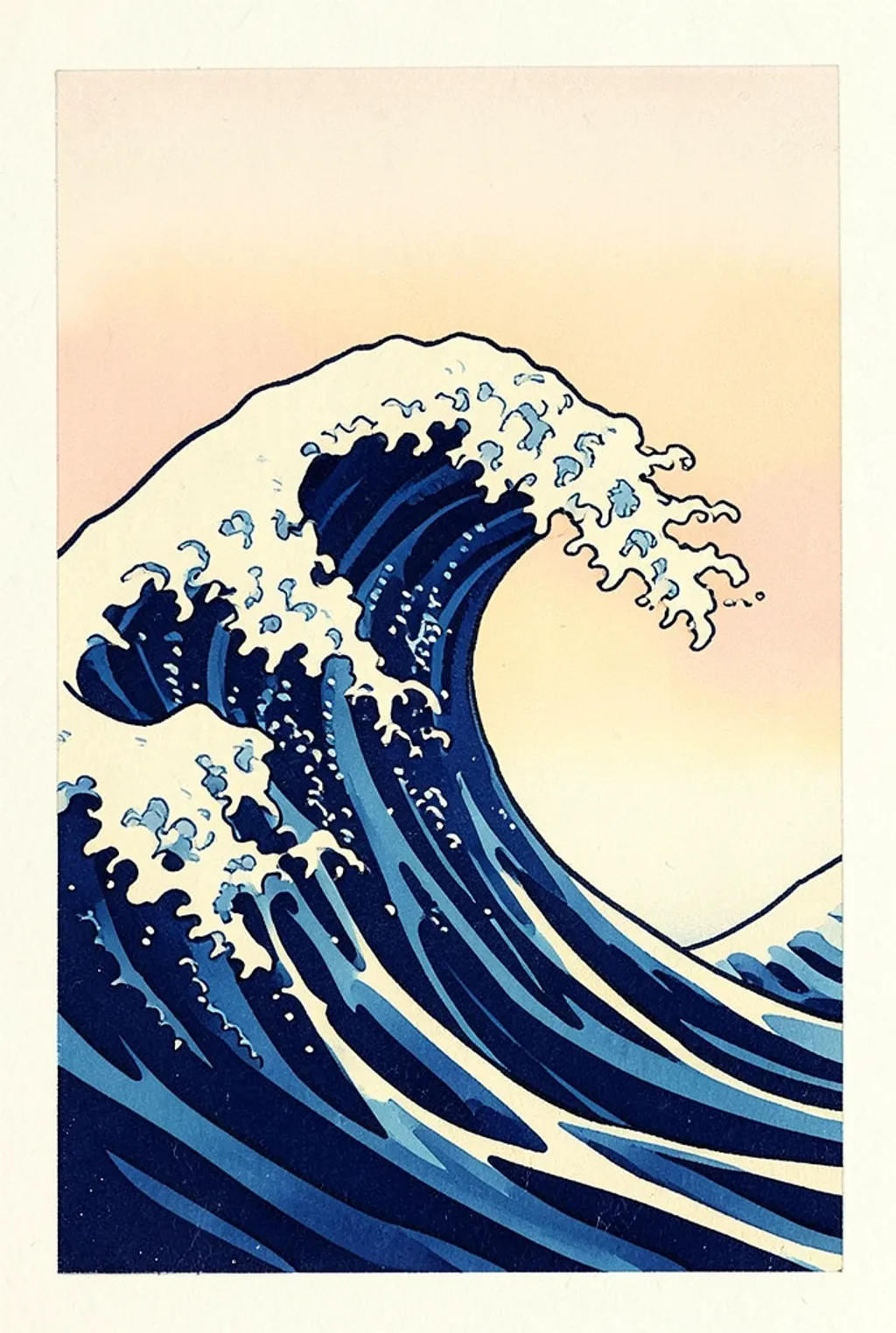A ukiyo-e woodblock print of an ocean wave at dawn