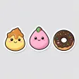 A kawaii dessert sticker sheet with pudding, mochi and donut