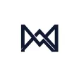 A navy letter M monogram logo with mountain silhouette