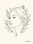 A single-line face profile drawing with gold accent