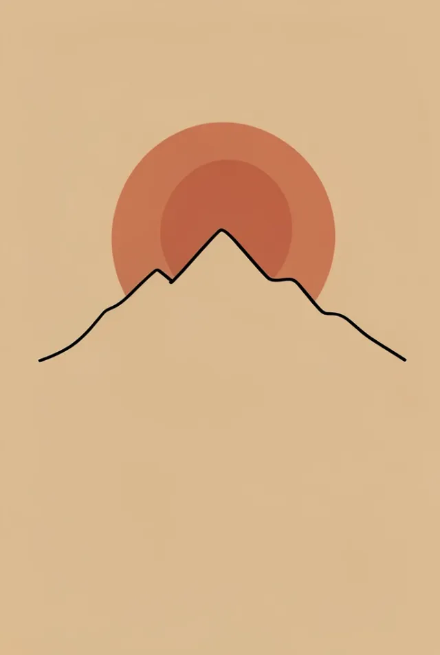 A minimalist one-line mountain print with sun — AI-generated example render
