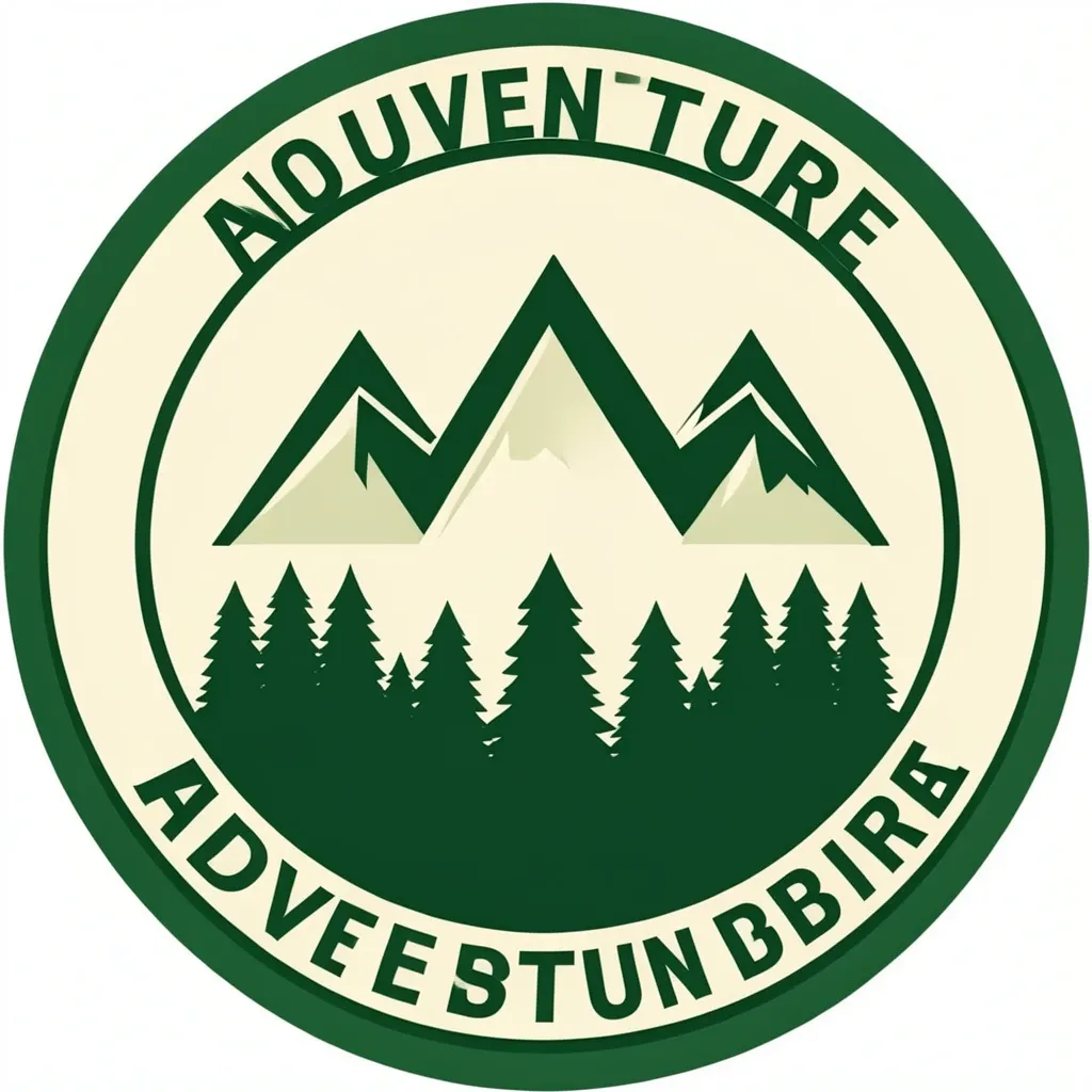 A circular mountain and pine adventure badge logo — AI-generated example render