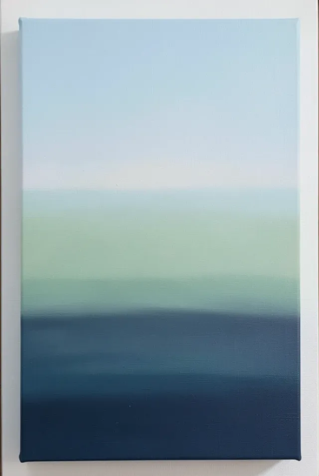 An abstract ocean horizon print in three soft color bands