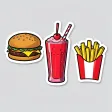 A retro diner food sticker sheet with burger, shake and fries
