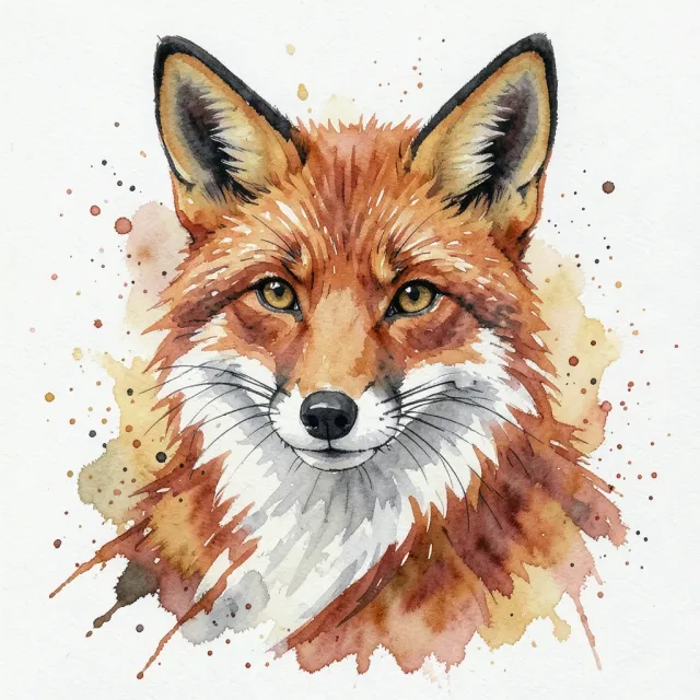 A watercolor fox portrait with pigment blooms — AI-generated example render