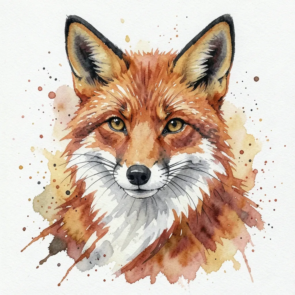A watercolor fox portrait with pigment blooms — AI-generated example render