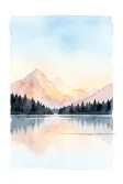 A serene watercolor mountain lake at sunrise — AI-generated example render